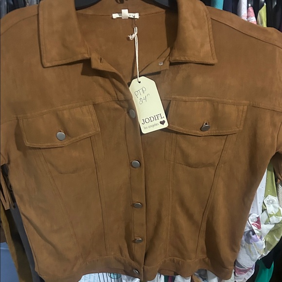 JODIFL Carmel Brown Fringe Jean Jacket Ptp 24” - Picture 4 of 5